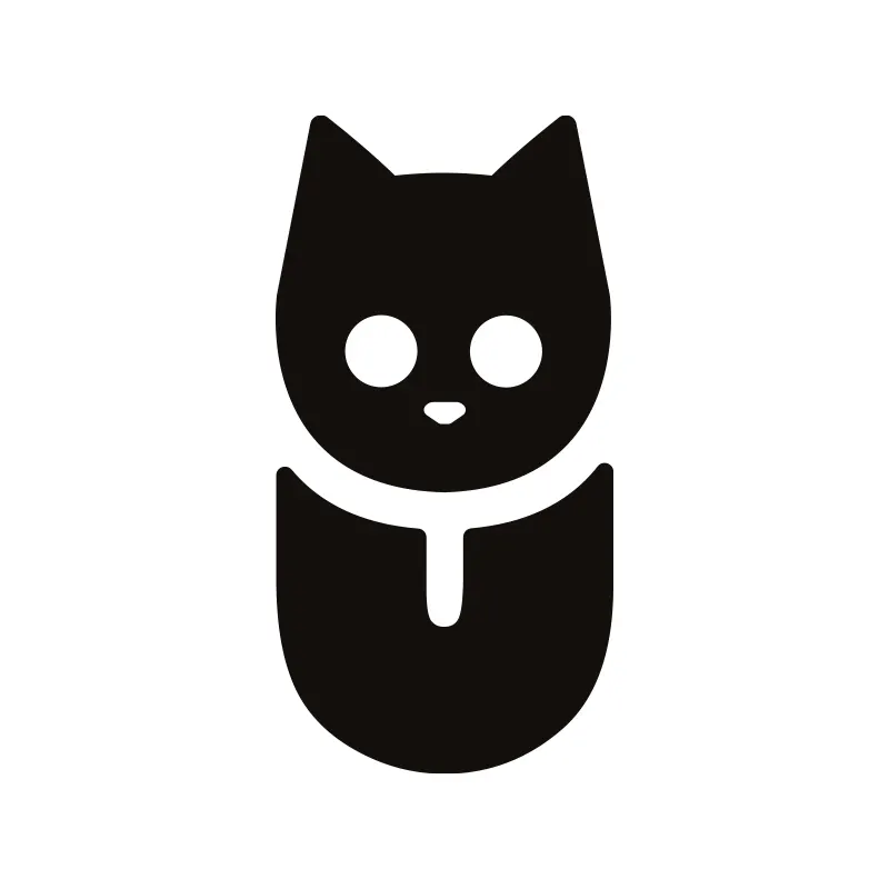 MÜW BEER : icône de chat noire stylisée sur fond blanc, symbole de l’identité visuelle.