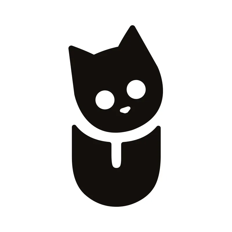 MÜW BEER : icône de chat noire stylisée, tête inclinée sur fond blanc, élément de l’identité visuelle.